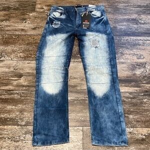 Akademiks Mens Jeans Stretch Slim Fit Blue Faded Denim‎ Egypt Y2K Streetwear NWT